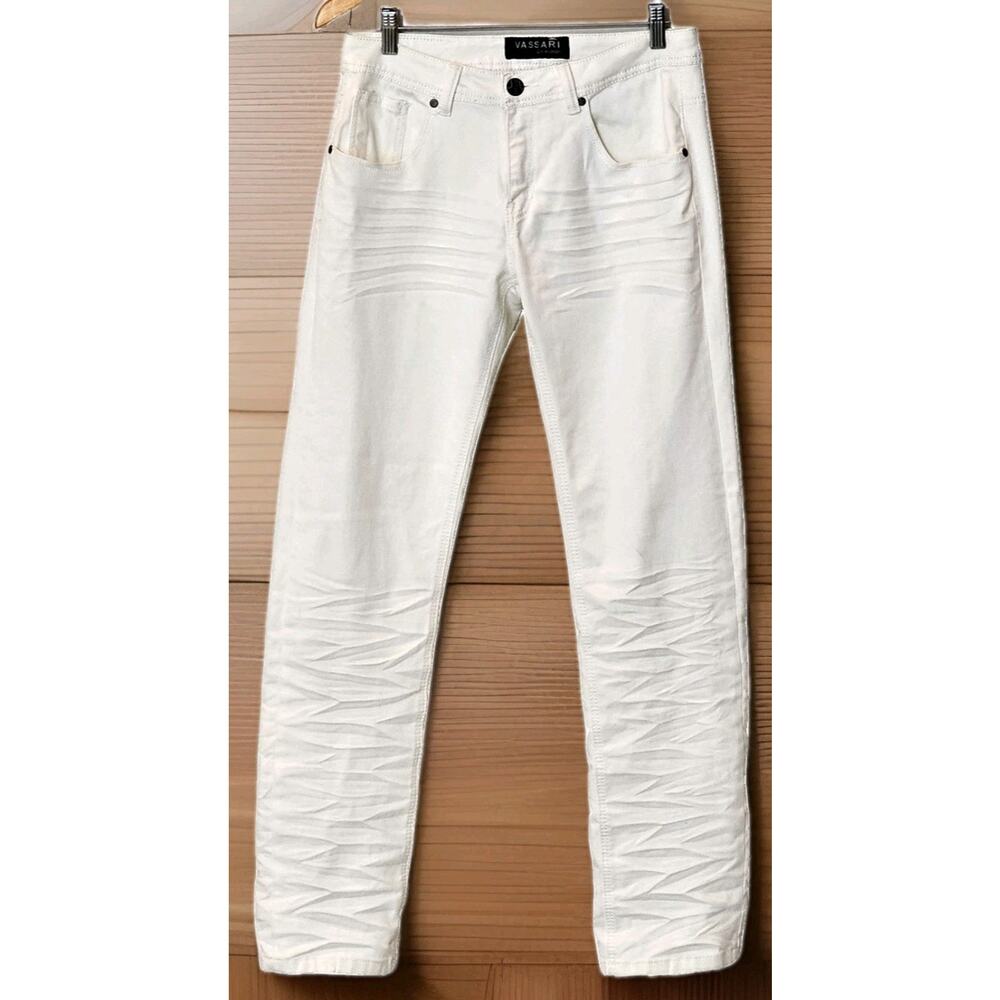 Vassari Los Angeles Men's Jeans Straight Leg Stretch Vintage Ivory Denim Size 30